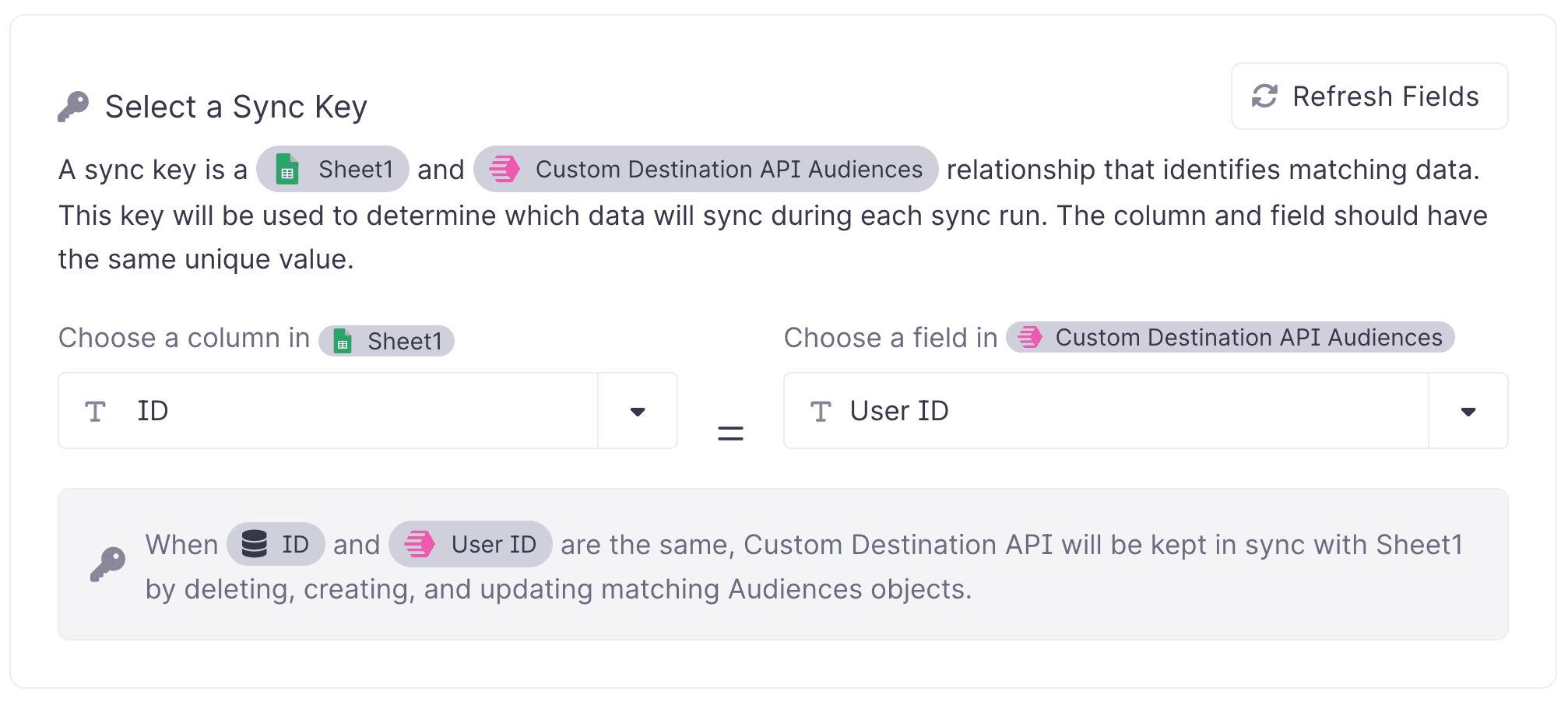 Select a sync key for your user ID mapping